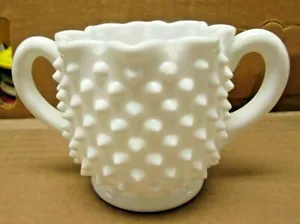 Star Shaped Double Handle Open Sugar Bowl Hobnail Milk Glass by FENTON - Picture 1 of 5