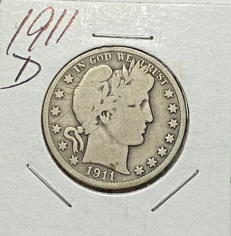 1911-D Better Date Barber Half Dollar G/VG Detail Obverse Scratches Crusty Look Cover