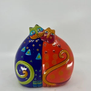Laurel Burch Ganz Two Sitting Cats Figurine Hand Painted Ceramic Casa Bella Vtg - Picture 1 of 7