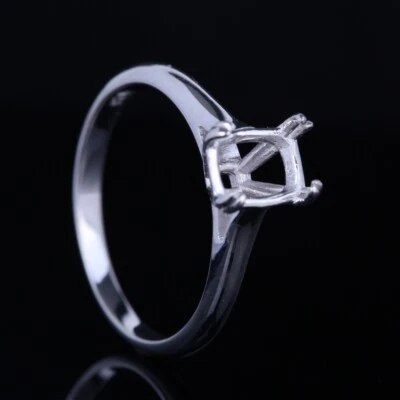 7X5MM Cushion/ Emerald 14K WHITE GOLD SOLITAIRE SETTING ENGAGEMENT WEDDING RING - Image 1 of 4