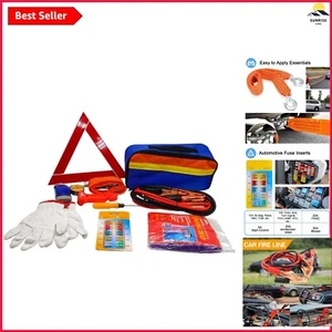 Roadside Emergency Car Breakdown Jump Leads Safety Hammer Tow Rope Storage Bag - Picture 1 of 7