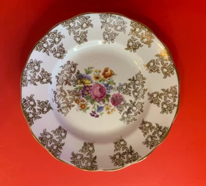 7' Plate with Gold & Flowers Made in England - Picture 1 of 10