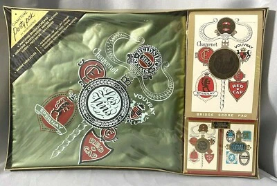 Vintage Bridge Les Vins Gametime Party Pak Table Cover Score Pad Cards SEALED - Image 1 of 4