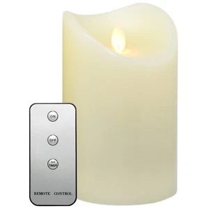 15cm LED Kerze mit Timer u. Fernbedienung - Dauer 1000 Std. Echtwachskerze Creme - Bild 1 von 6