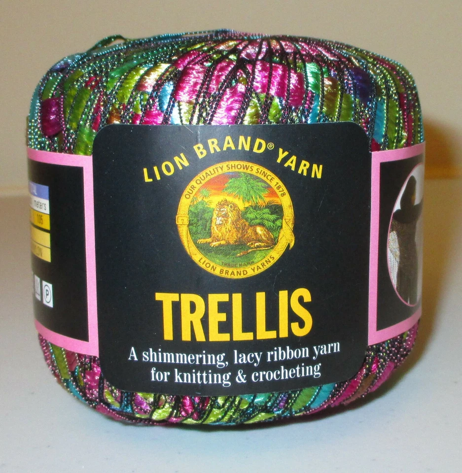 Lion BRAND Trellis Ribbon Yarn 2 Rainbow and 1 Stained Glass 3 Skeins