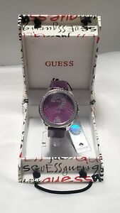 NIB Guess 20 Years Of Time Genuine Leather Swarovski Crystal Studded Watch
