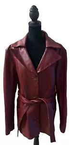 Vintage Retro 1970’s Maroon Oxblood Red Fitted Women’s Leather Jacket W Belt XL - Bild 1 von 5