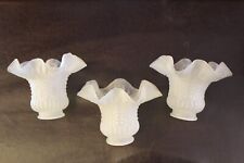Set of 3 Vintage White Frosted Ruffle Edge Glass Light Bulb Cover Shades