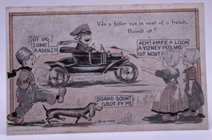 A/S Cobb Shinn Ford Modell T Auto Deutsche Mädchen Dackel Comic Humor Vintage Postkarte - Bild 1 von 2