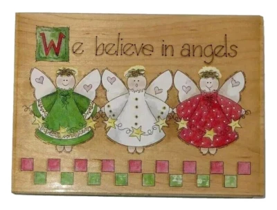 Estampillas Happen We Believe In Angels de Karen R Mohr sello de goma montado en madera Foto 1 de 4