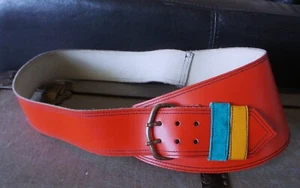 vintage 1980's belt wide asymetrical red leather 34" waist sz 12 / 14 ex con - Picture 1 of 2