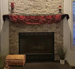 Christmas Mantel Scarf Runner Fits Up 69.5" Bells Green Red Gold Trim Pockets  - Picture 1 of 17