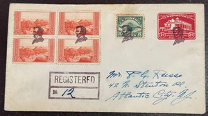 C4 + 741 Block of 4 on Cover + U525 - Fancy cancel UNIQUE (Lincoln) Gorgeous! - Picture 1 of 4