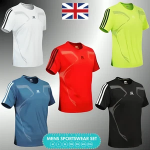 Breathable Cool Dry Mens T Shirt & Short Sports Performance Wicking Running Gym - Picture 1 of 6