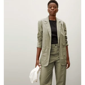 Everlane Womens Fatigue Cotton Blazer Small Green Organic Cotton Linen NWT - Picture 1 of 9