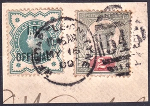 1887 JUBILEE SG200 2d & SG017 1/2d IR OFFICIAL ON PIECE - UNUSUAL - Picture 1 of 1