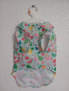 Summer Medium Dog  Hawaiian Tropical Shirt Flamingo Print Pet Apparel Sz MED New - Picture 1 of 4