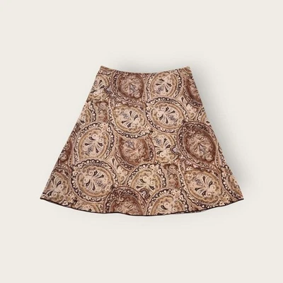 VTG Y2K JKLA brown paisley floral print elastic waist flowy midi length skirt L - Image 1 of 4