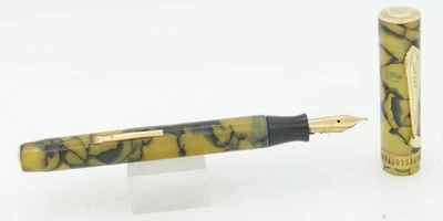 Eagle EPENCO Yellow w/Black Marbling & Gold Fountain Pen - 1930's - Fine Nib - Image 1 of 4