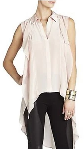 Top tunica BCBG MAX AZRIA rosa nudo Kaley 100% seta alto basso taglia S $355 usato in ottime condizioni - Foto 1 di 9