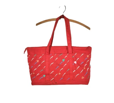 Bolso de Viaje Rojo De Colección Años 70 Grande Bolso de Recuerdo Estampado Completo Impermeable Forrado Como iS Foto 1 de 4