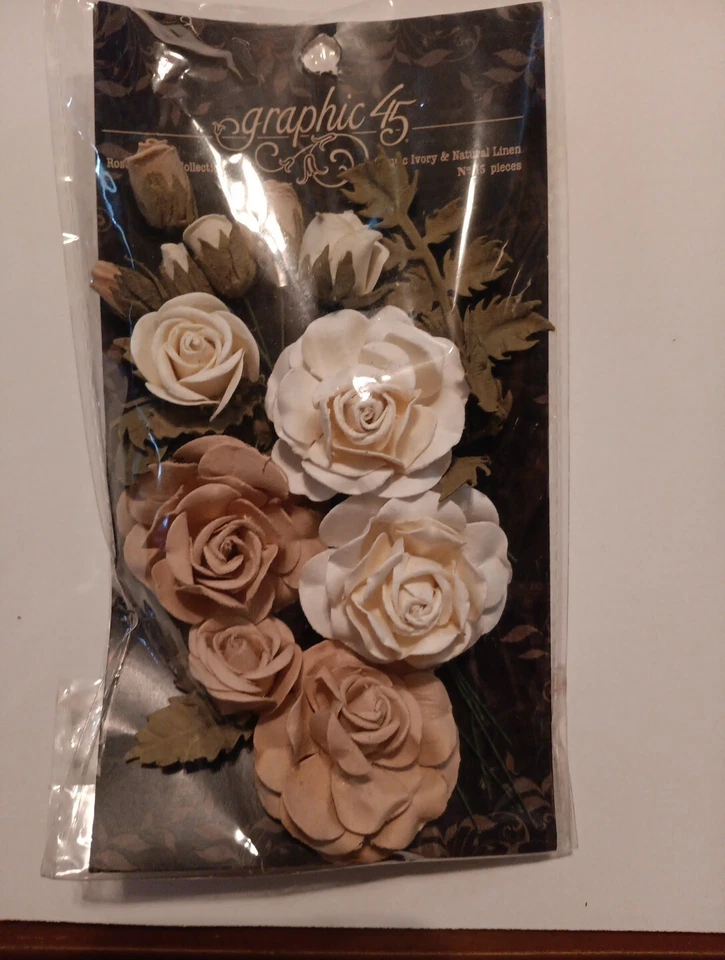 Gráfico 45 Rosa Ramo Colección Clásico Marfil Lino Natural Foto 1 de 4