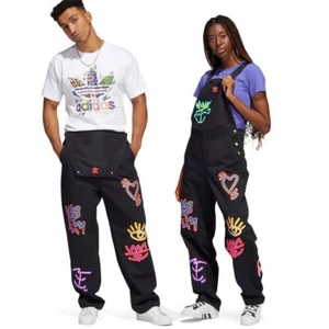 Adidas X Kris Andrew "Love Uni Overall" peto pantalones de trabajo pantalones vaqueros negros - Imagen 1 de 10