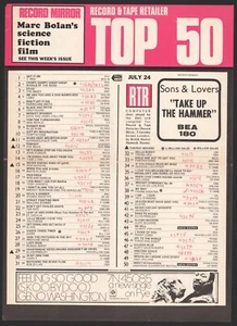 BOB DYLAN,MUNGO JERRY,THE WHO 1971 TOP 50 SONGS BY RECORD MIRROR Jul 24 - Picture 1 of 1