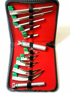 SET OF 10 FIBER OPTIC MAC & MILLER LARYNGOSCOPE BLADE+2 HANDLE INTUBATON kit - Picture 1 of 12