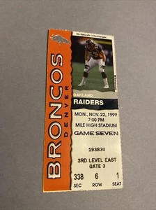 NFL FOOTBALL TICKET STUB - Oakland Raiders @ Denver Broncos November 22, 1999 - Picture 1 of 4