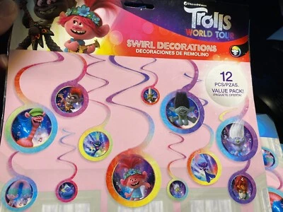 Trolls World Tour Remolino Decoraciones Cumpleaños Fiesta Suministros Techo Colgador 12 Piezas Foto 1 de 2