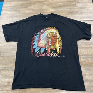 Vintage Cherokee North Carolina T-Shirt Size XL Black Graphic Cotton - Picture 1 of 11