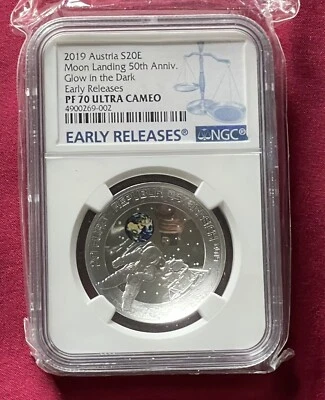 2019 Austria S20EMoon Landing 50th Anniv.Glow in the Dark PF 70 ULTRA CAMEO Glow - Image 1 of 2