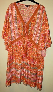 The Pyramid Collection Top Women 2X Orange White Pink Floral Sheer Tie Close - Picture 1 of 4