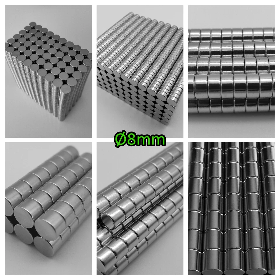 Ø8mm Neodym Scheibe/Stab Starkmagnete Rund NdFeB Flach - Verschiedene Höhen - Bild 1 von 1