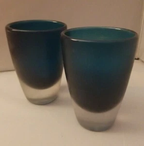 1960er, MATTIERT DUNKELBLAU GEFÄRBT/KLAR SCHWERER SOCKEL, Glas Trinkgeschirr, insgesamt #2  - Bild 1 von 7