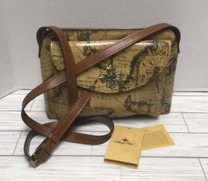 Patricia Nash Salina Crossbody Shoulder Leather Bag European Map Twist Lock EUC - Bild 1 von 15