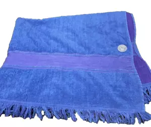 HERMES Paris Beach Towel Bath Mat Towel Fringe Blue Purple 130×83cm - Picture 1 of 3