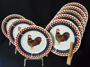 MAJESTICWARE (8) Salad Dessert Plates CALICO ROOSTER 7-7/8" stoneware ONEIDA - Picture 1 of 3