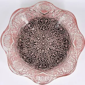 NEW Pink Turkish Bowl Efe Genuine Silver Glass 8” Handmade Home Decor Elegant - Picture 1 of 2