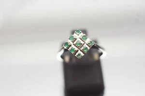 Anillo de esmeralda, anillo de mujer, oro blanco de 18 quilates, 9 hermosas esmeraldas, años 750, talla 51 - Imagen 1 de 4
