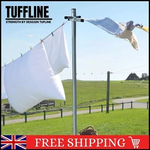 2.4m Heavy Duty Washing Line Post Pole - Clothes Support With Socket and Line - Picture 1 of 14