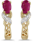 14K Yellow Gold Oval Ruby And Diamond Earrings (Cm-E2584x-07)