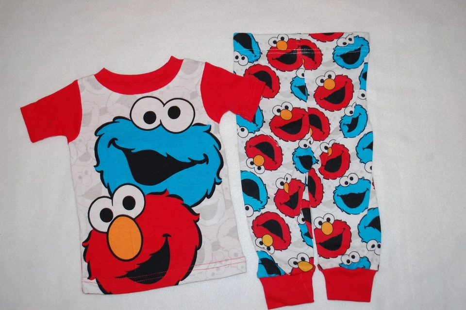 Bebé Niño COOKIE MONSTER & ELMO Tejido S/S Pijama Set SESAME STREET Talla 9 MO Foto 1 de 1