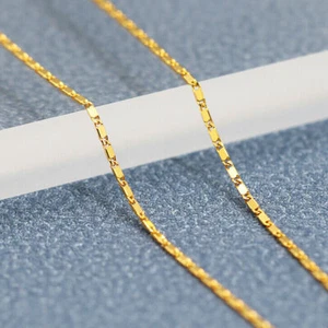 Pure Solid 18K Yellow Gold Chain Woman Rectangle Anchor Link Necklace - Picture 1 of 5