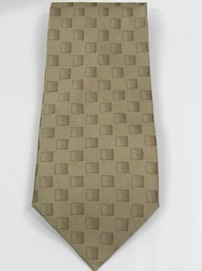 Calvin Klein Brown Square Geometric Pattern 100% Silk Tie Necktie - Picture 1 of 8