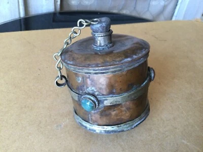 Lampe Pétrole/Briquet à Cigare Cuivre Pierres Semi-Précieuse Ancien Rétro Rare - Photo 1/4