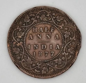 1/2 Half Anna 1877 - Britisch-Indien - Victoria - Atelier Bombay - Kupfer - Bild 1 von 2