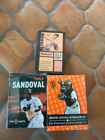Giants Bengie Molina, Pablo Sandoval, and Tim Lincecum Cy Young Bobbleheads Cover