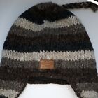 Kyber Outerwear Wool Knit Hat Beanie Sherpa Cap Ear Flaps Brown Stripes Unisex 